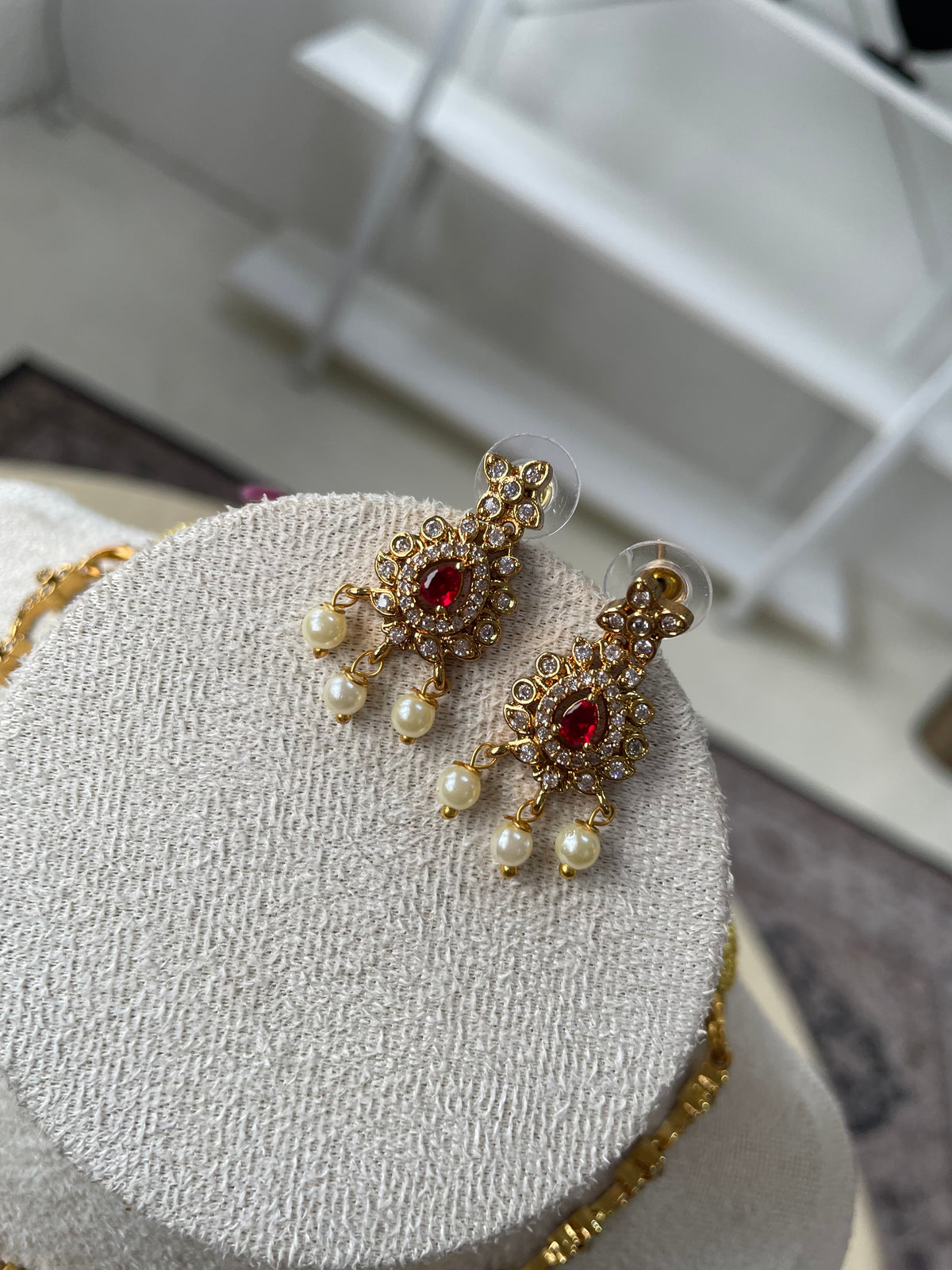 Premium AD Necklace Set (Red)