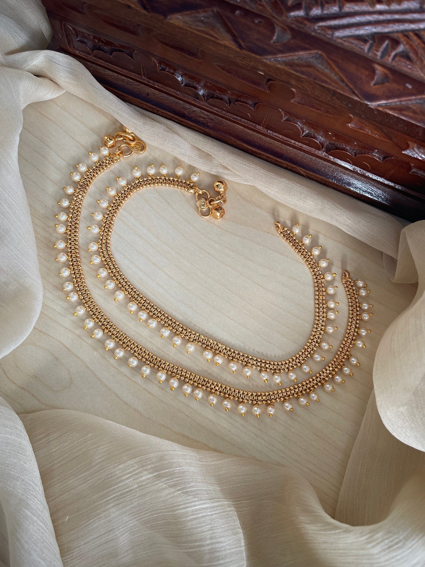Brass Metal Anklets with stunning pearl-cluster detailing