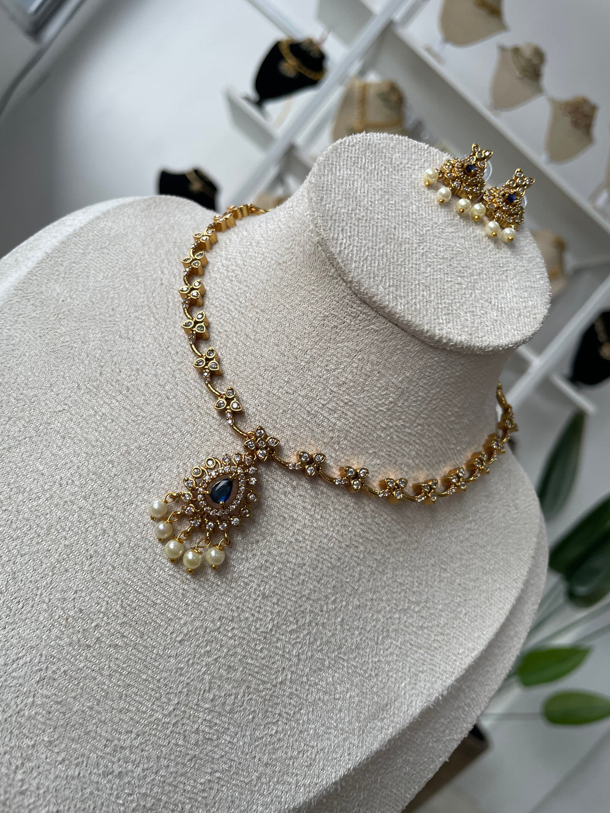 Premium AD Necklace Set (Blue)