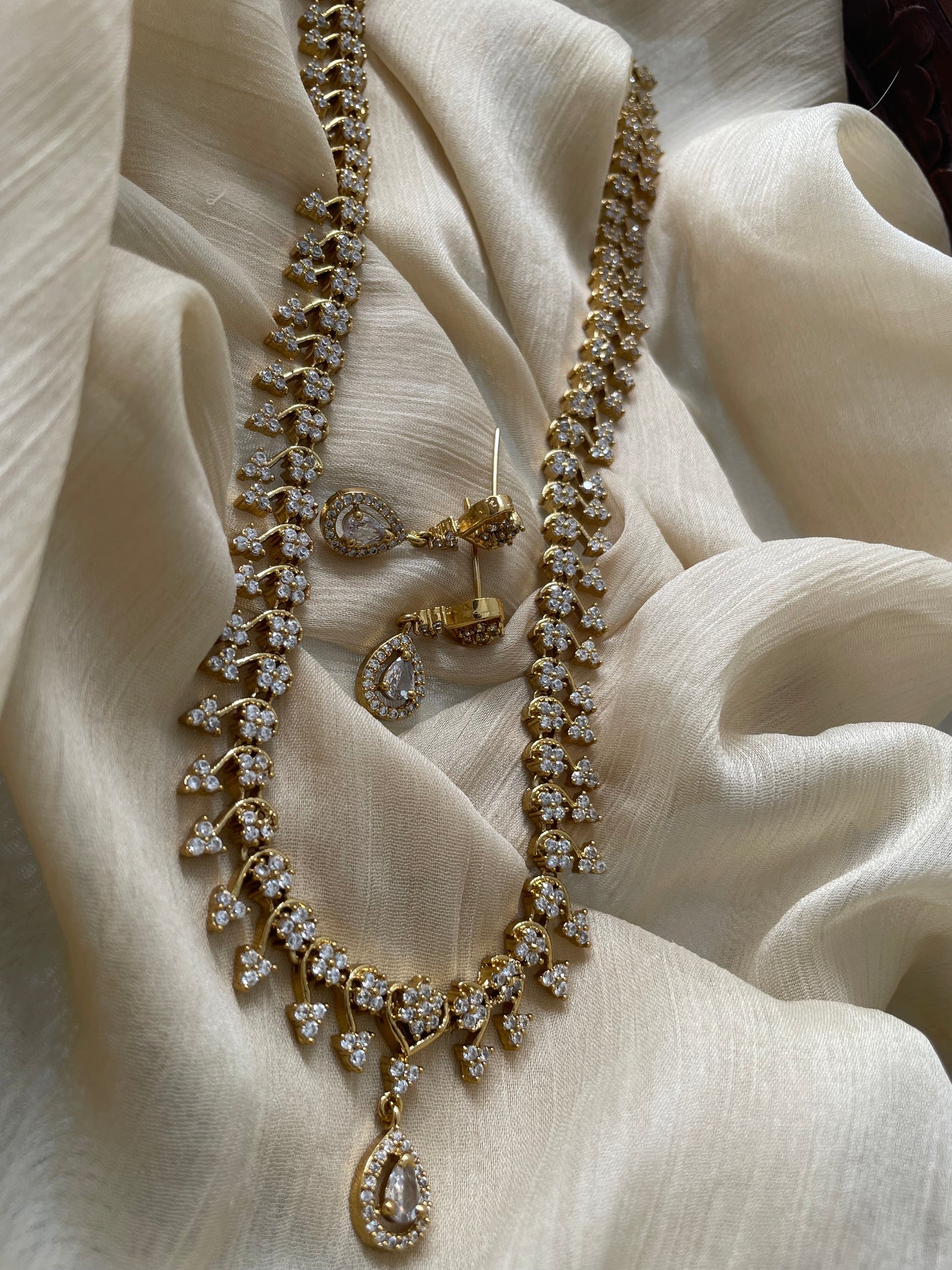 Premium Floral Vine American Diamond Harram Set