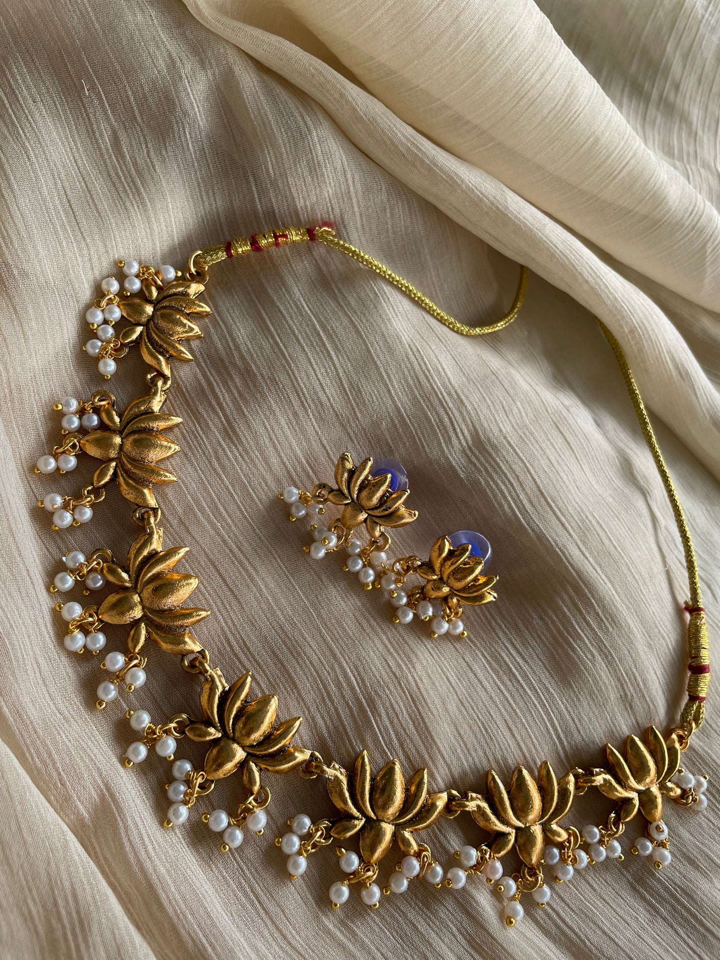 Gold Tone Lotus Choker Set