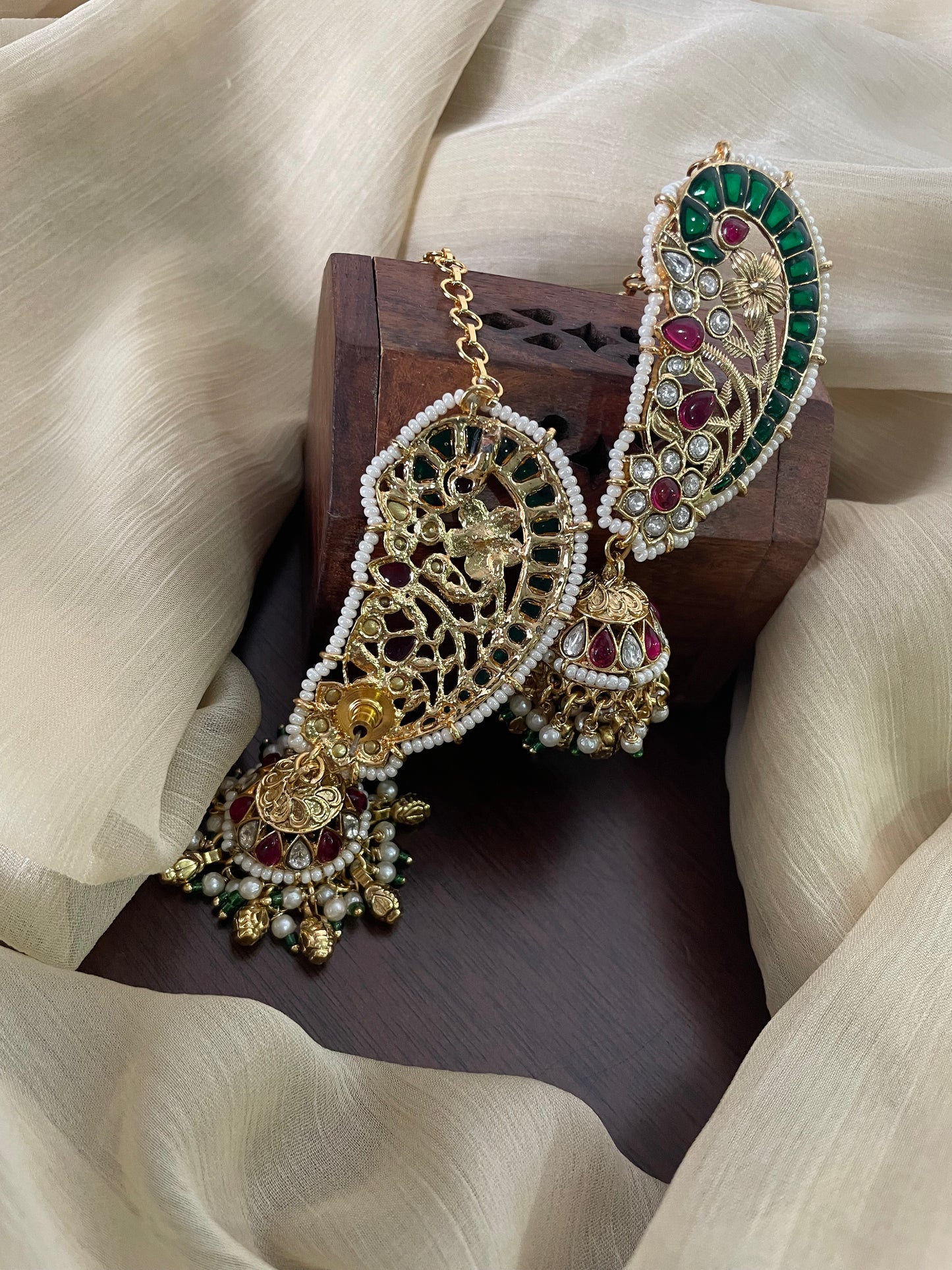 Premium Pota Stone Paisley Earcuff Jhumka with attached EarChain