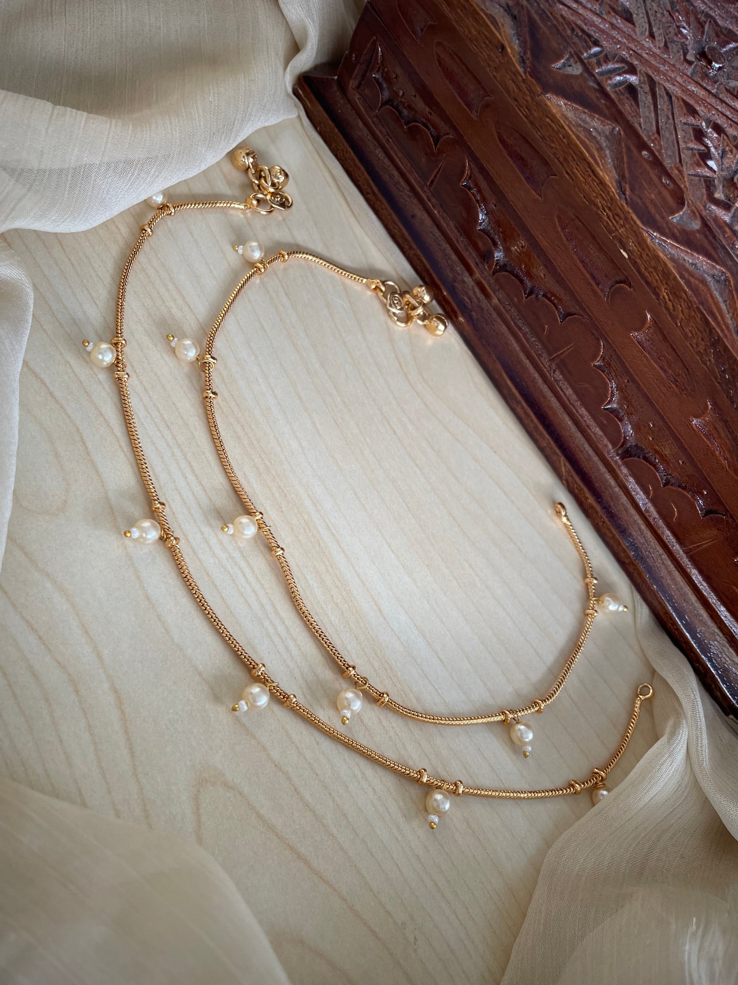 Brass Metal Pearl Drop Anklets