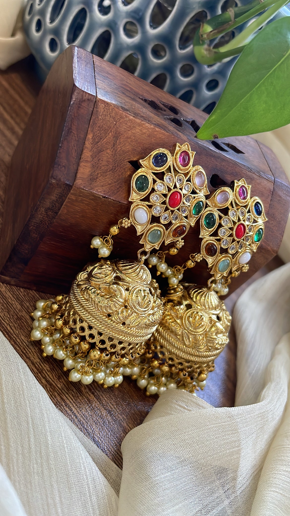 Premium Ad Stone Navratna Jhumki