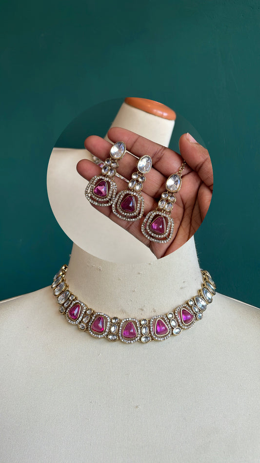 Kundan Style Necklace with earring and tikka