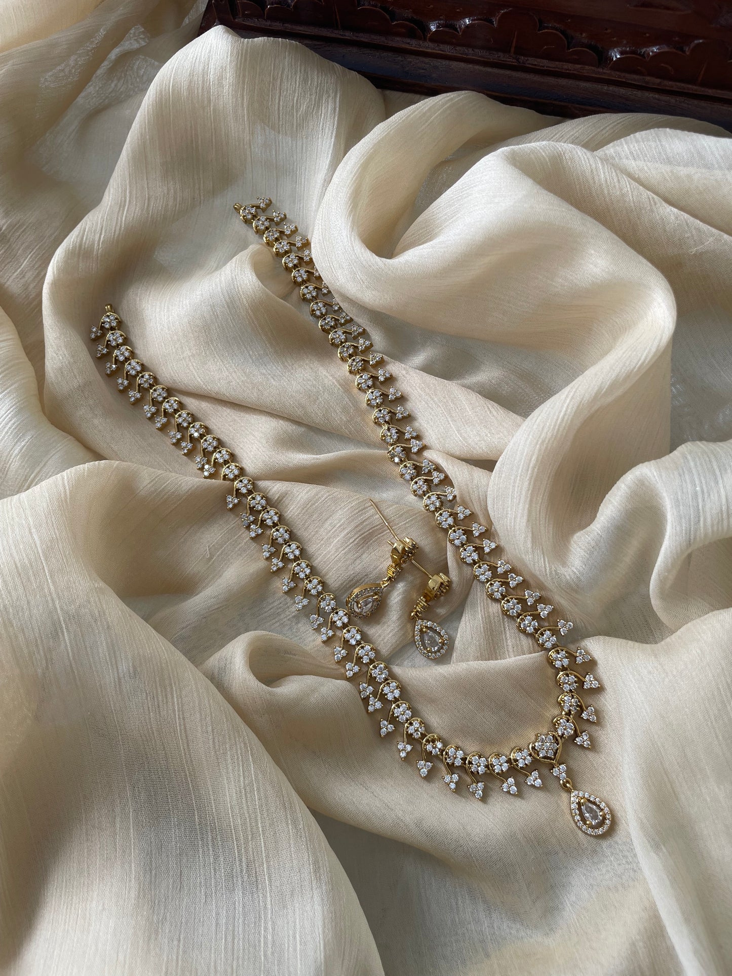 Premium Floral Vine American Diamond Harram Set