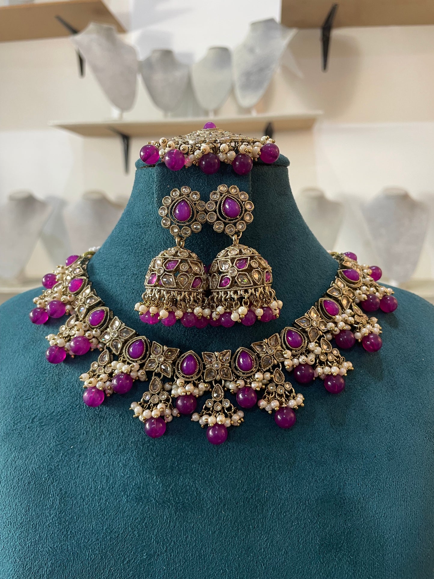 Mehndi Set with Earrings and Tikka (Purple)