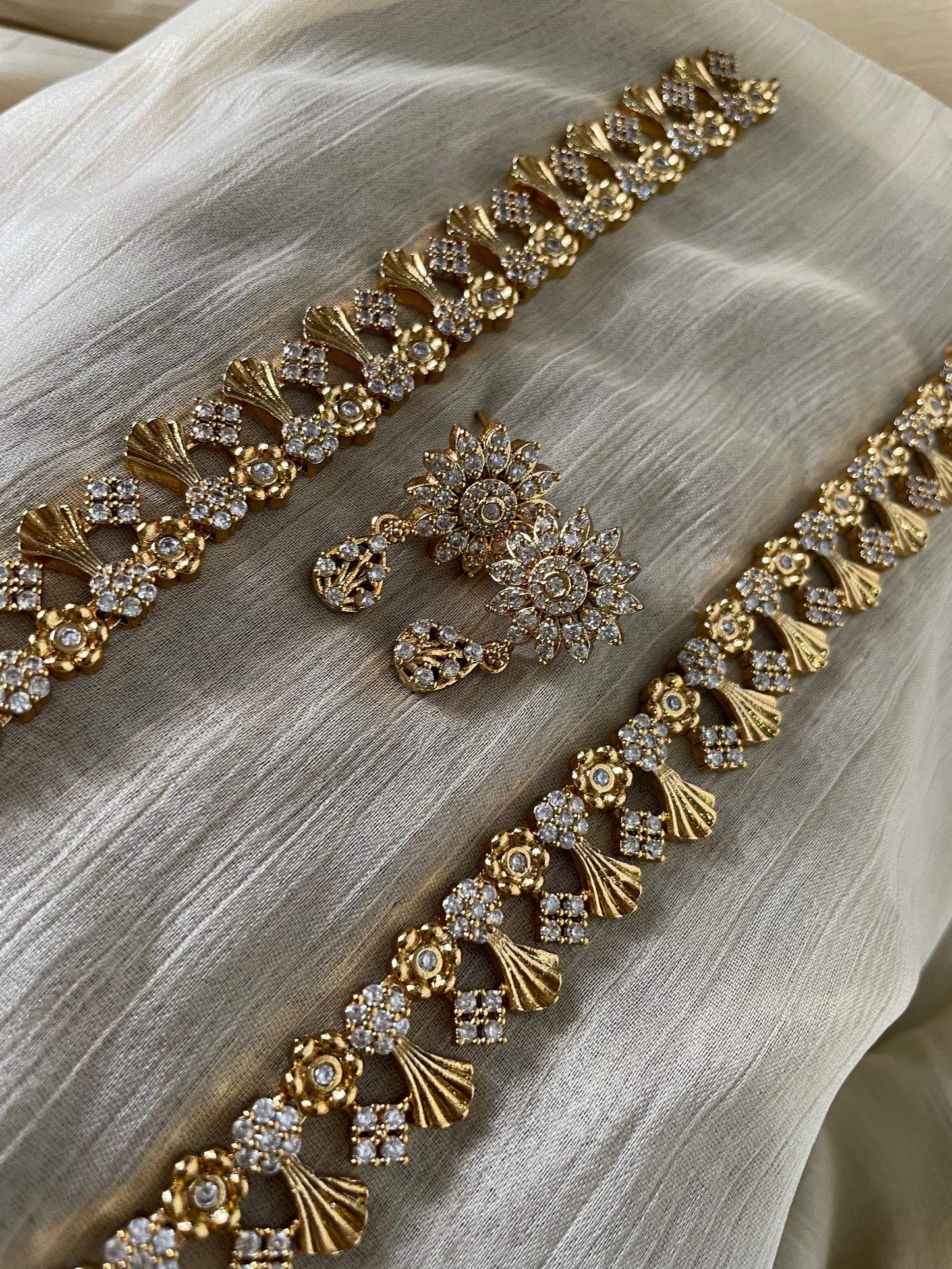 Premium Floral American Diamond Harram Set