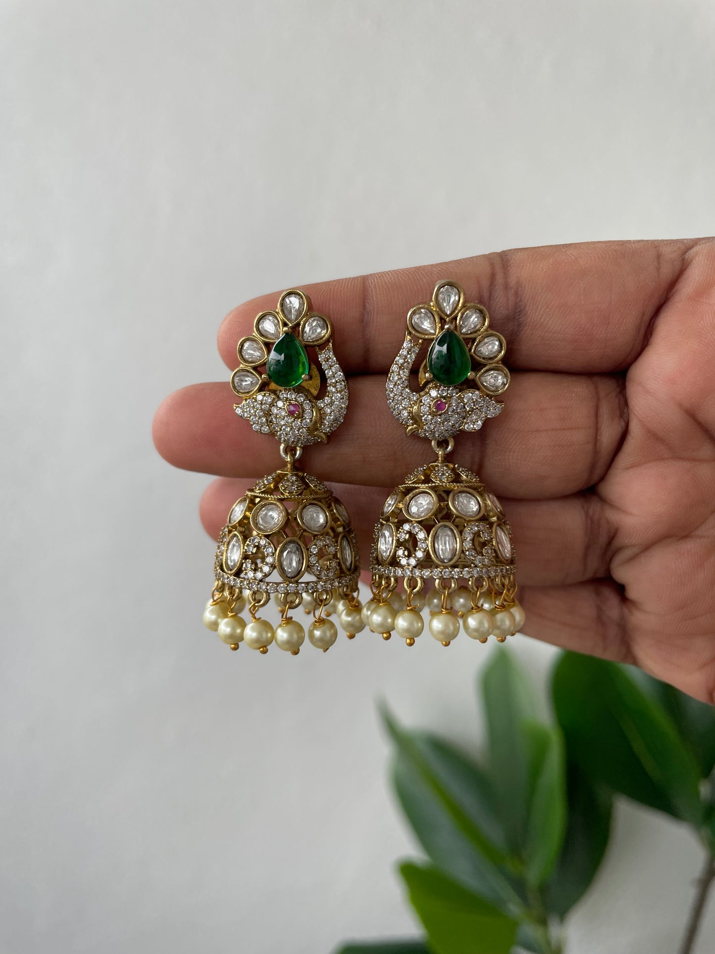Victorian AD Elephant Jhumka (Green)