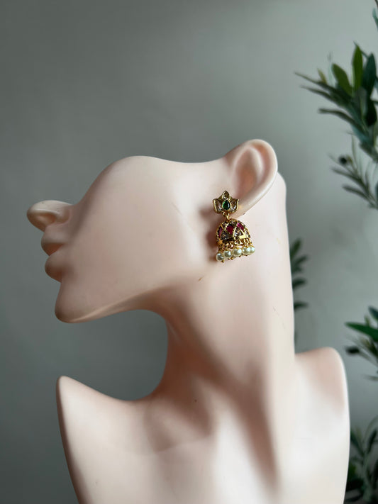 Premium Kemp Mini Jhumkis- RubyGreen