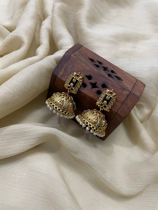 Premium Antique Lakshmi Jhumka (Green Top)