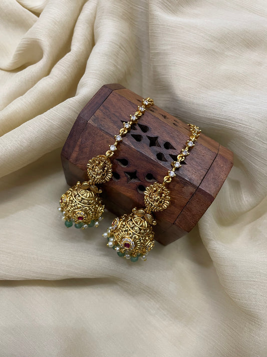 Premium AD Kemp Lakshmi Jhumka with attached earchain