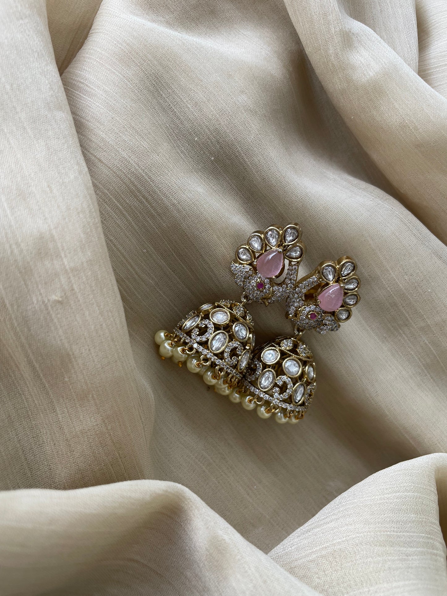 Victorian AD Elephant Jhumka (Pink)