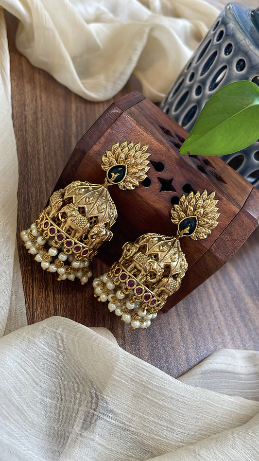 Premium Kemp Stone Elephant Design Jhumki