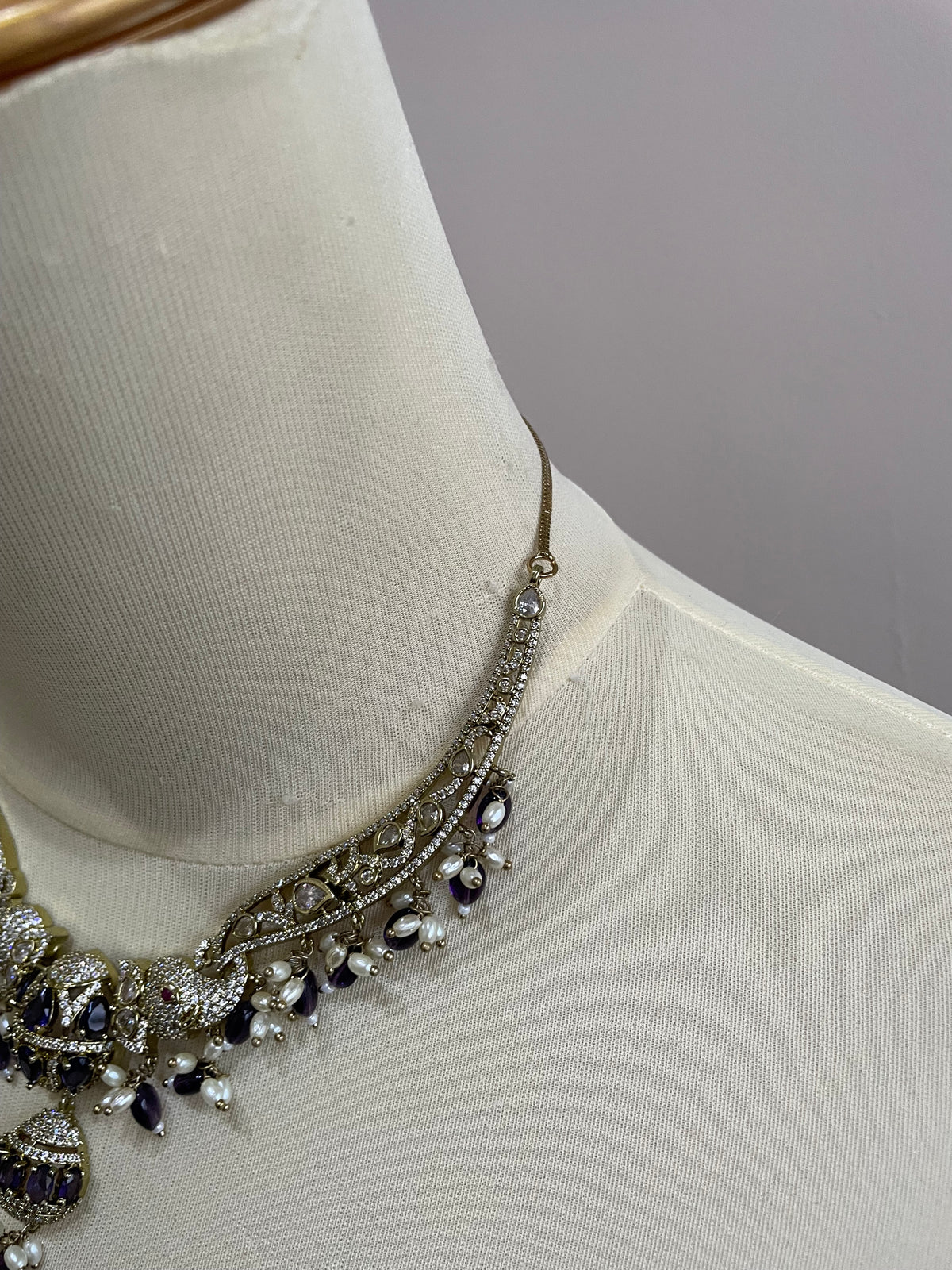 Premium AD Hasli Necklace Set (Purple)