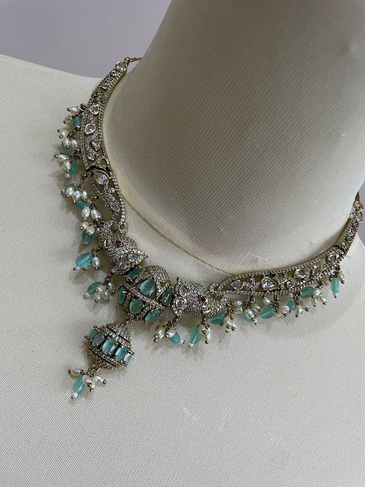 Premium AD Hasli Necklace Set (Mint)