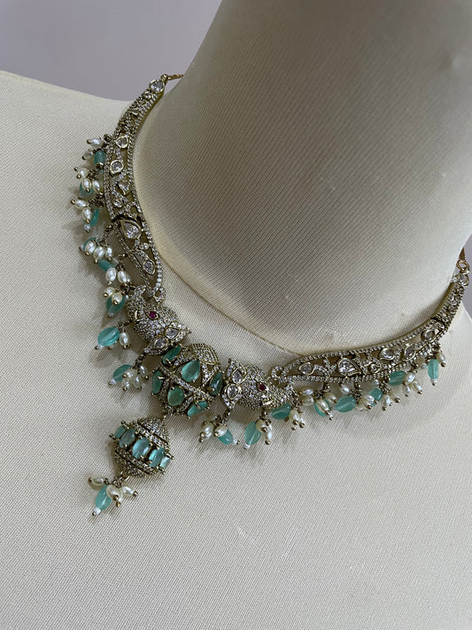 Premium AD Hasli Necklace Set (Mint)