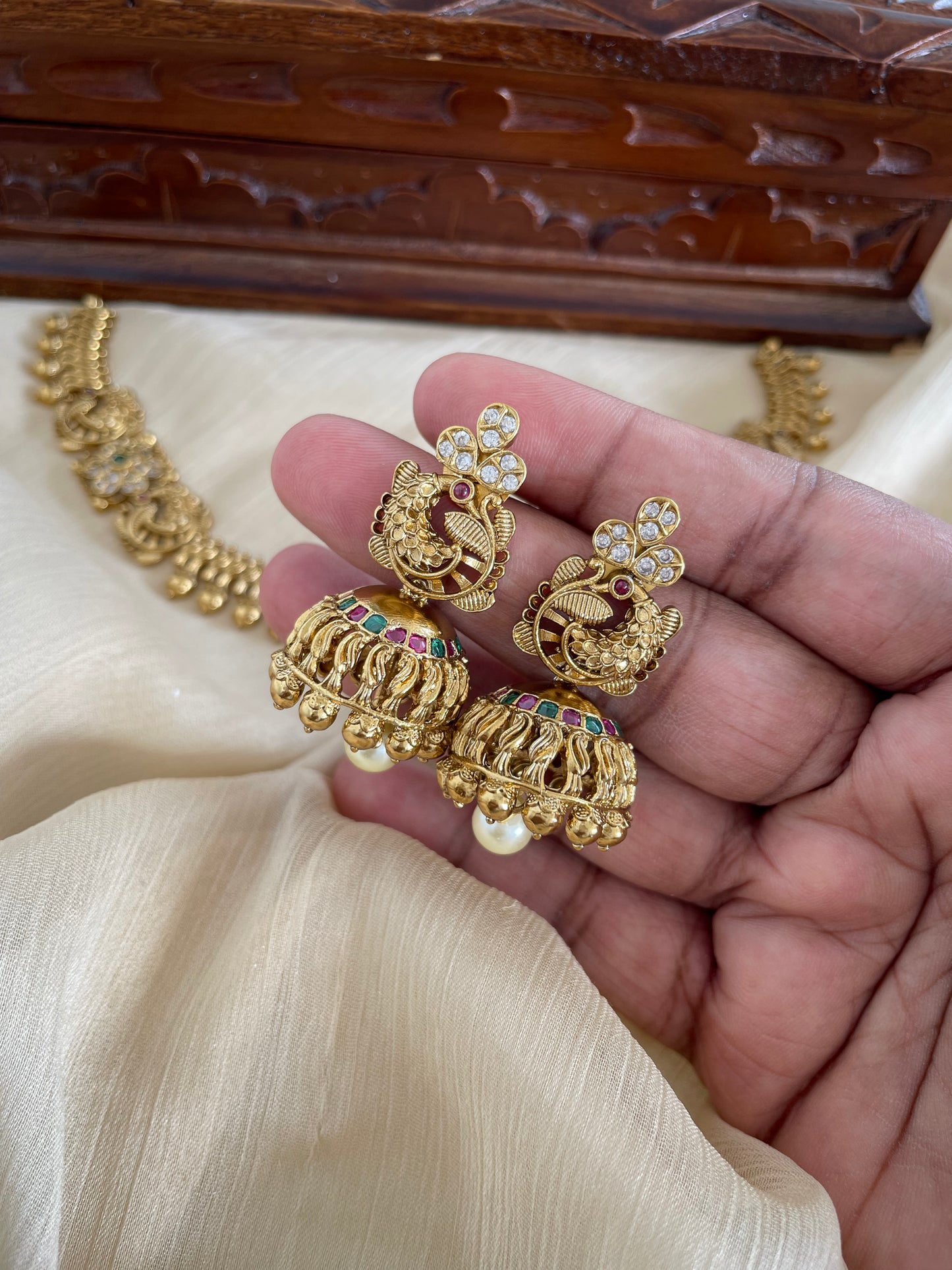 Premium Peacock Choker Set with Jhumka