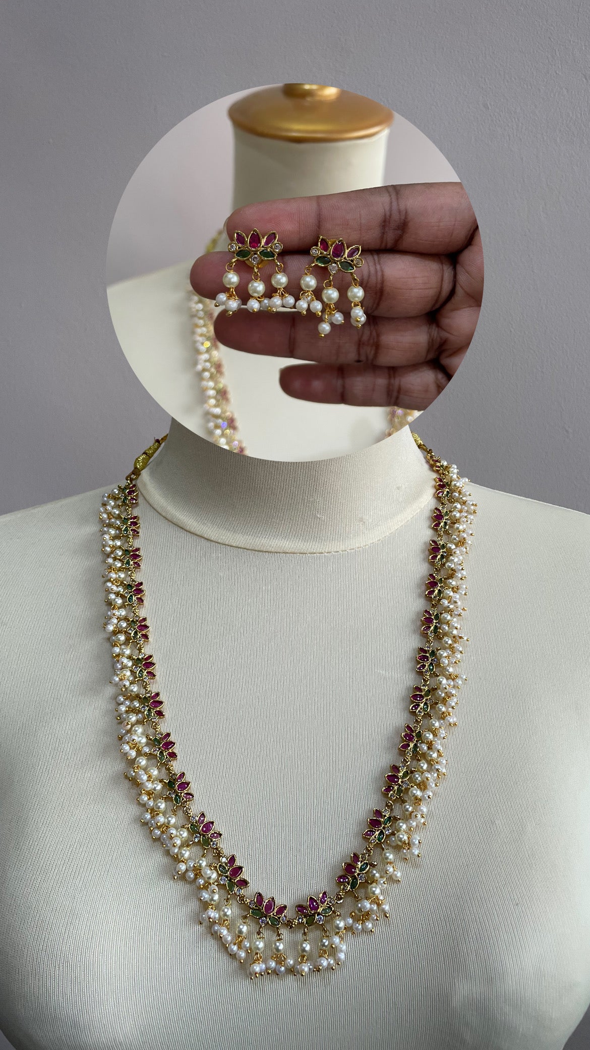 Premium Lotus Pearl Drop Harram