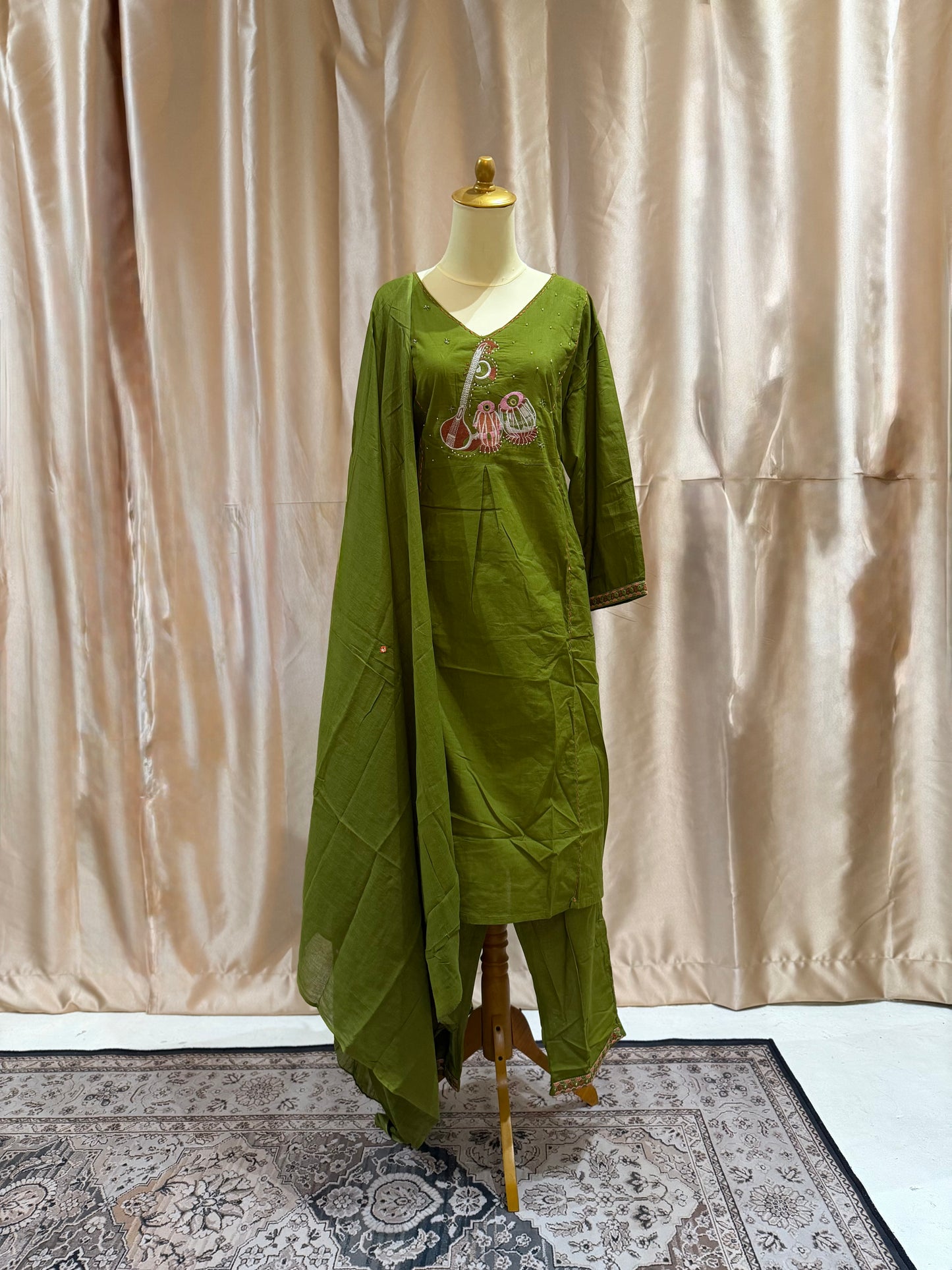 3-Piece Cotton Suit (Olive Green)