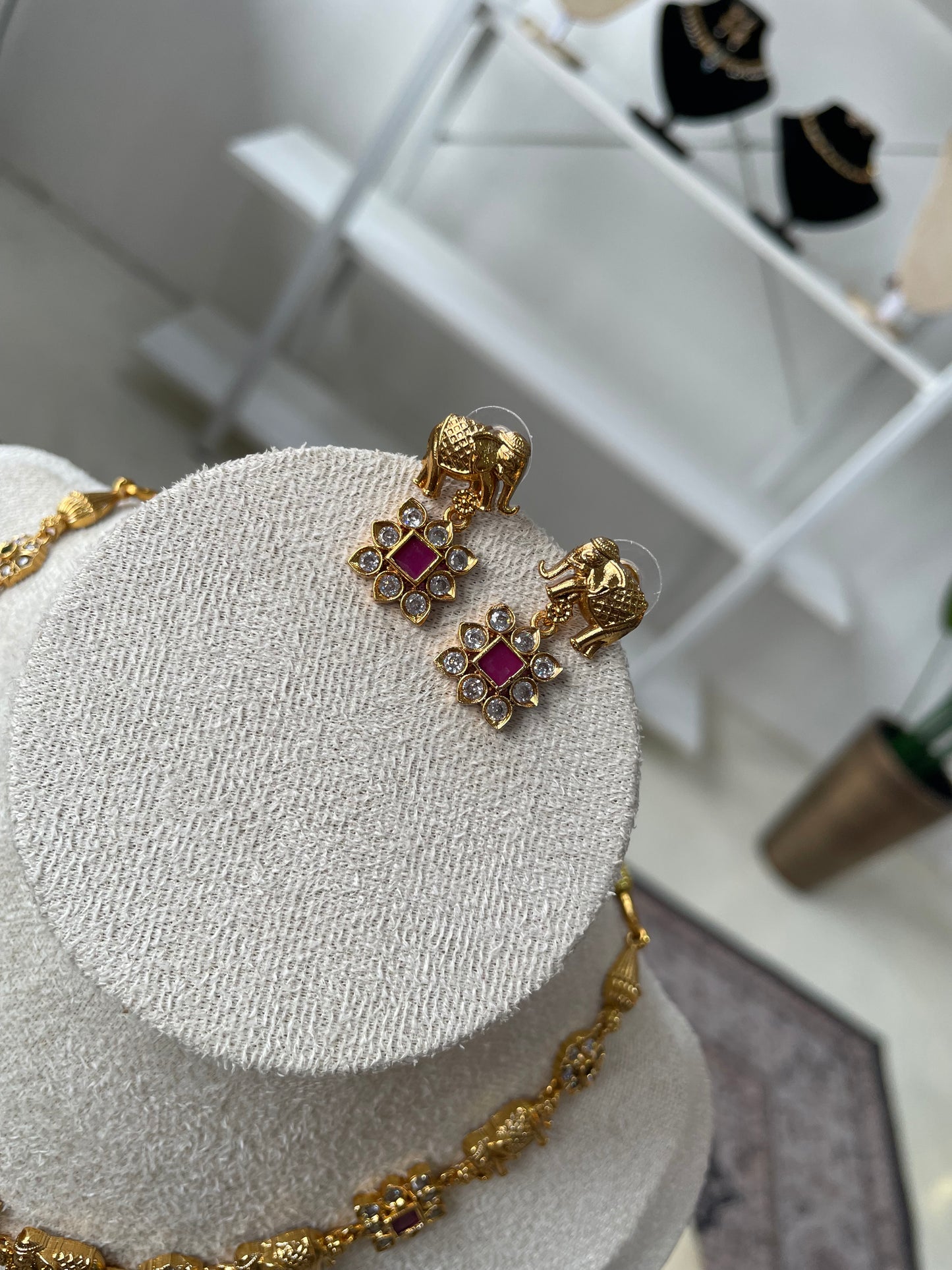 Premium Brass Elephant AD Necklace Set