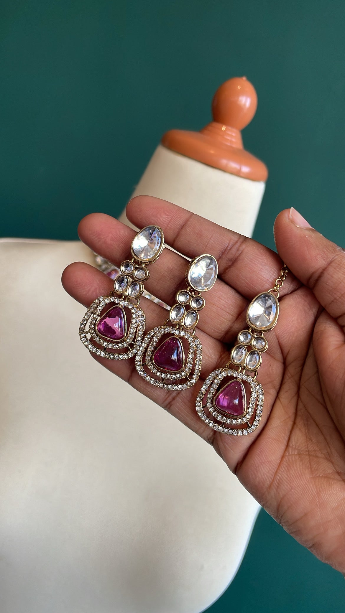 Kundan Style Necklace with earring and tikka