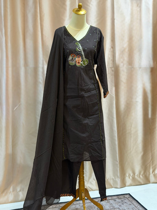 3-Piece Cotton Suit (Brown)