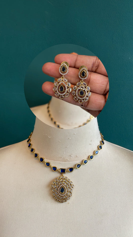 Teardrop Crystal Luxe Pendant Necklace Set - Blue