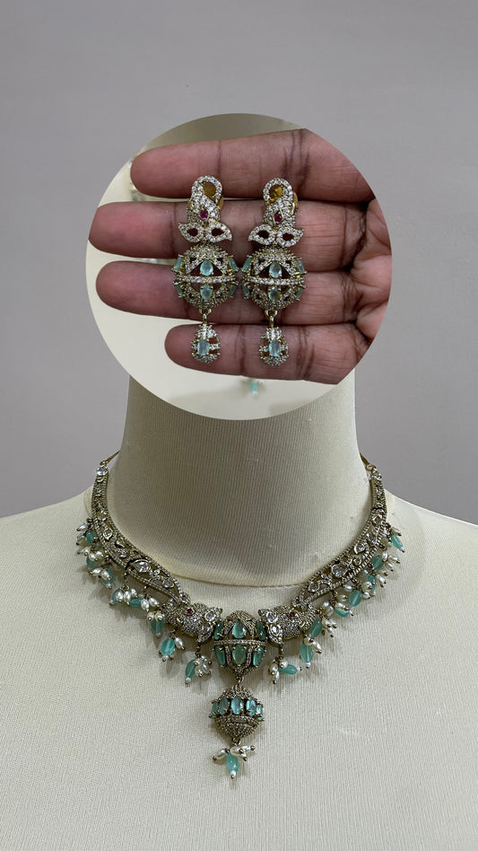 Premium AD Hasli Necklace Set (Mint)