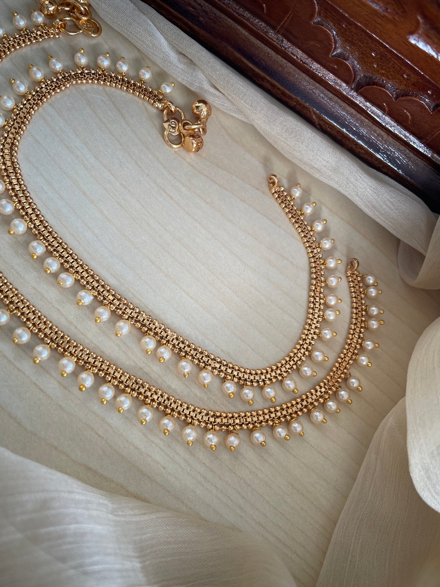 Brass Metal Anklets with stunning pearl-cluster detailing