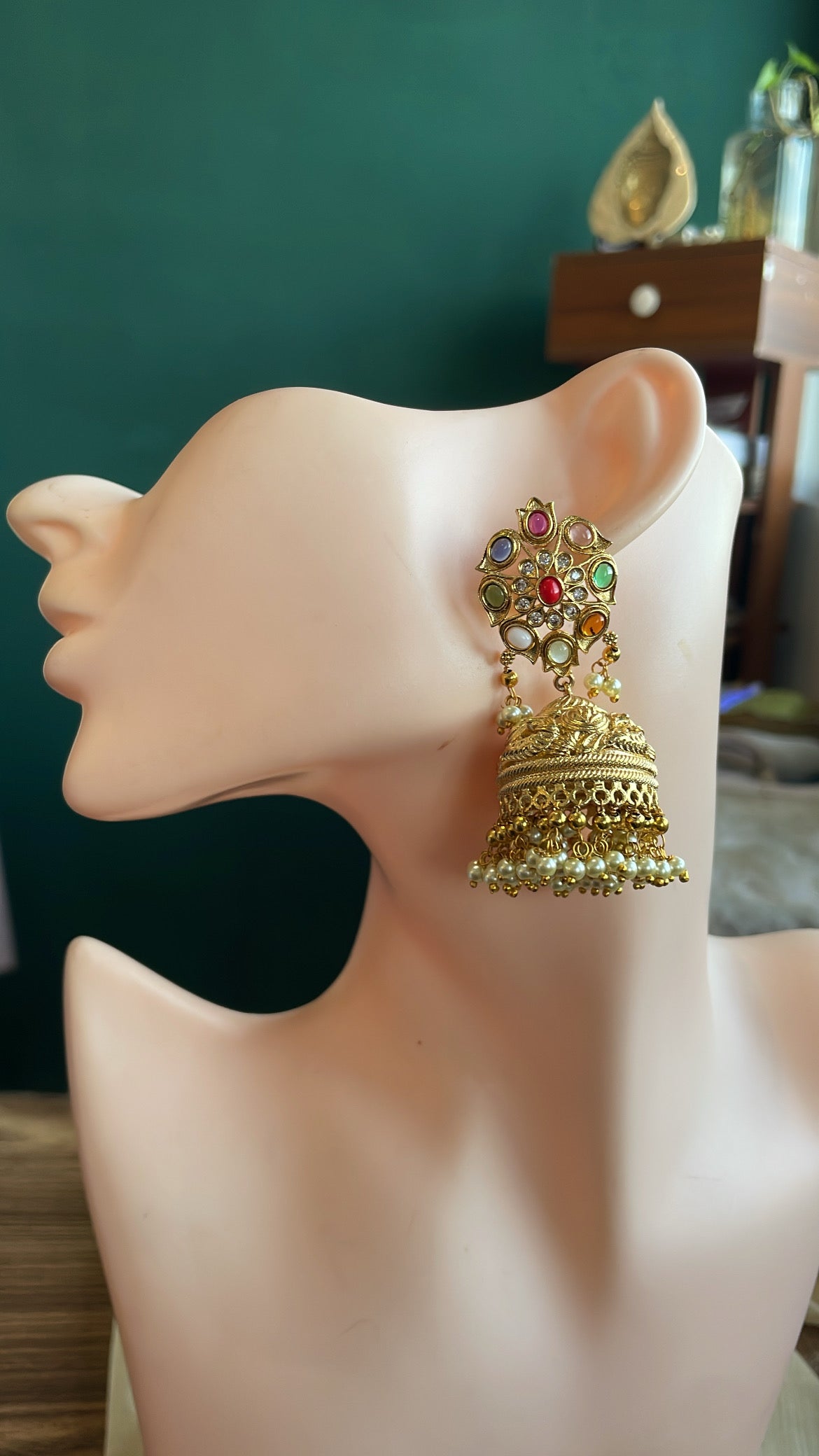 Premium Ad Stone Navratna Jhumki