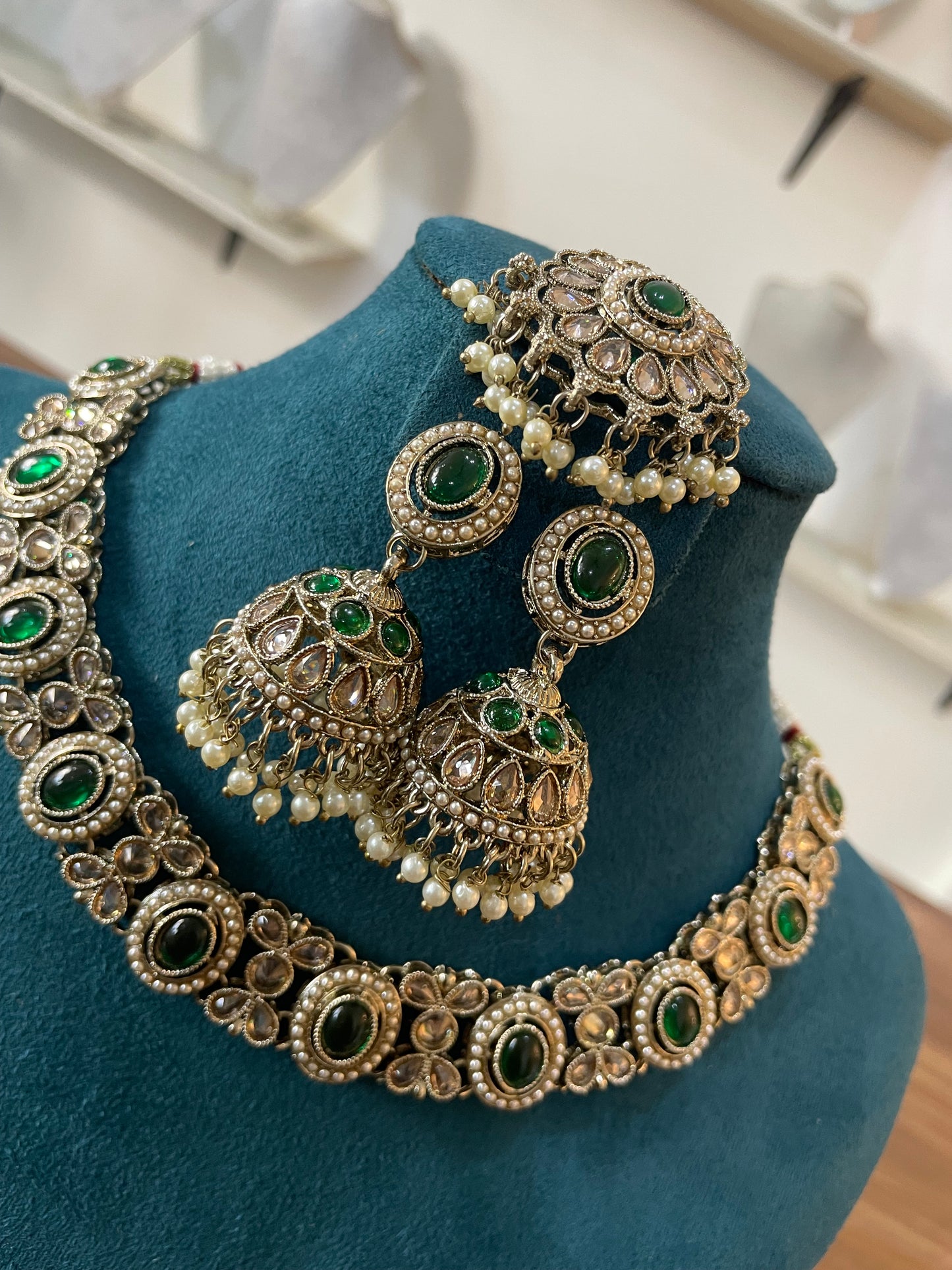 Premium Mehndi Polish Set with Jhumka and Tikka (Green)