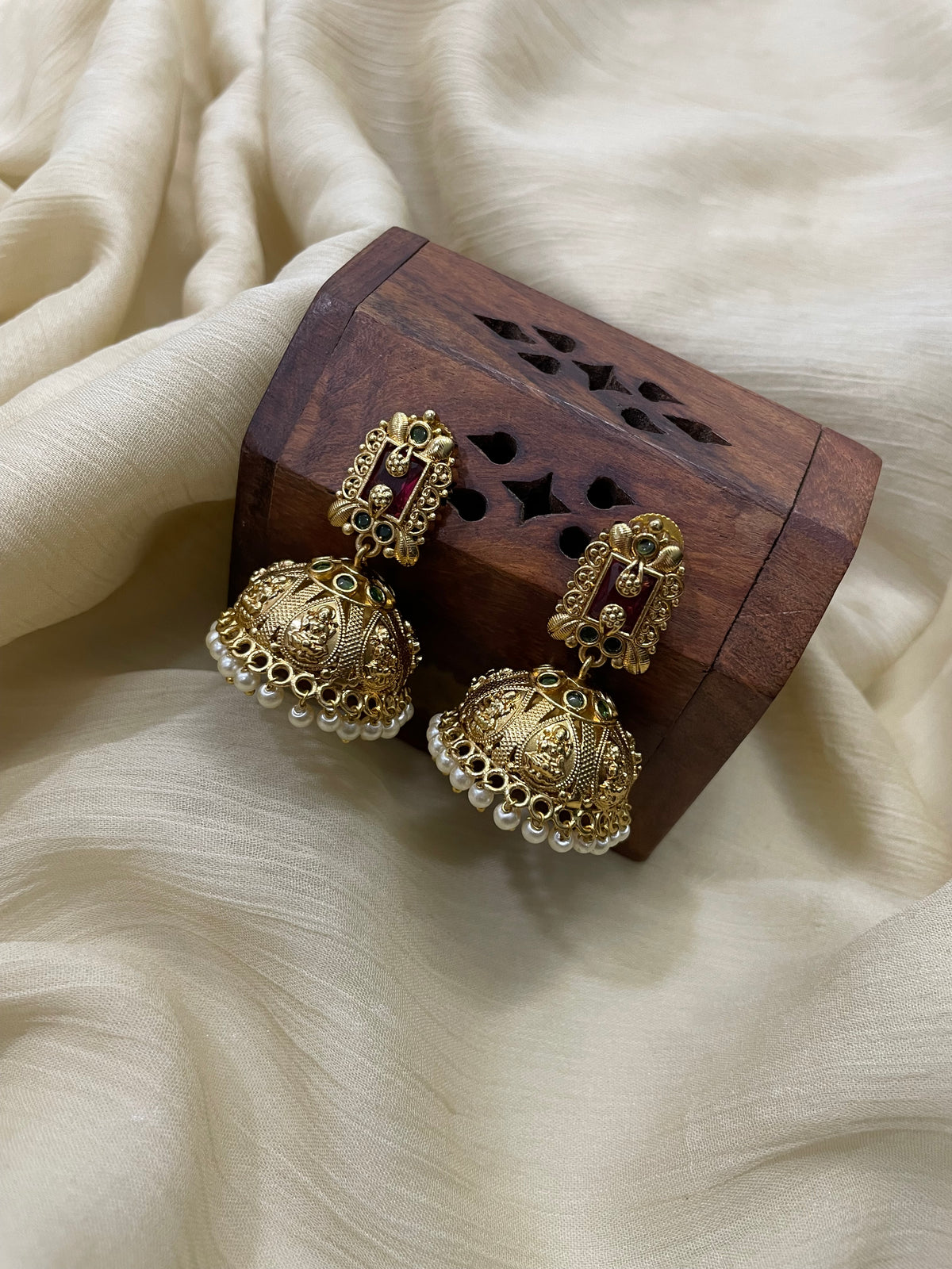 Premium Antique Lakshmi Jhumka (Ruby Top)