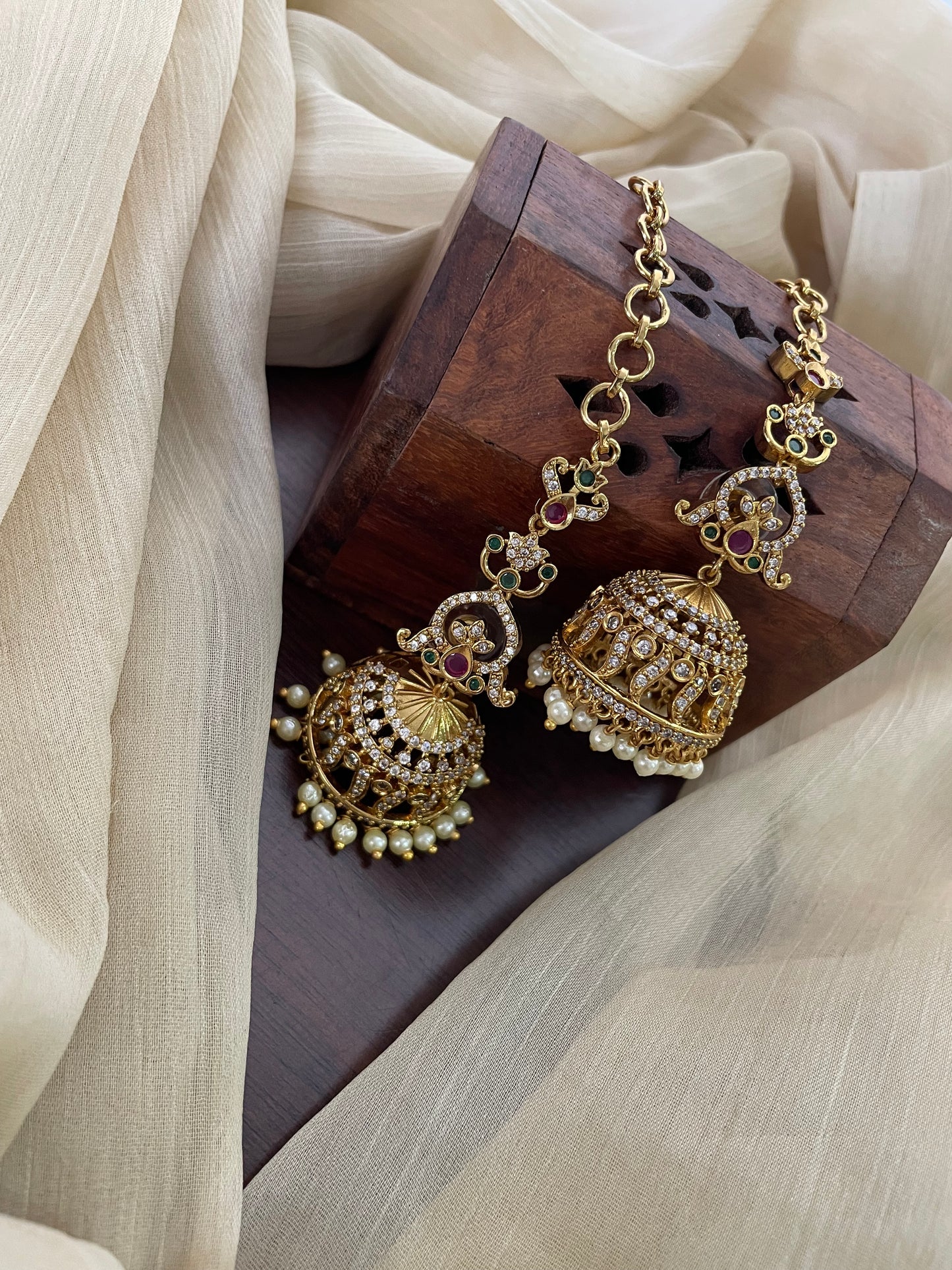 Premium AD Jhumka with Attached EarChain (DESIGN CW)