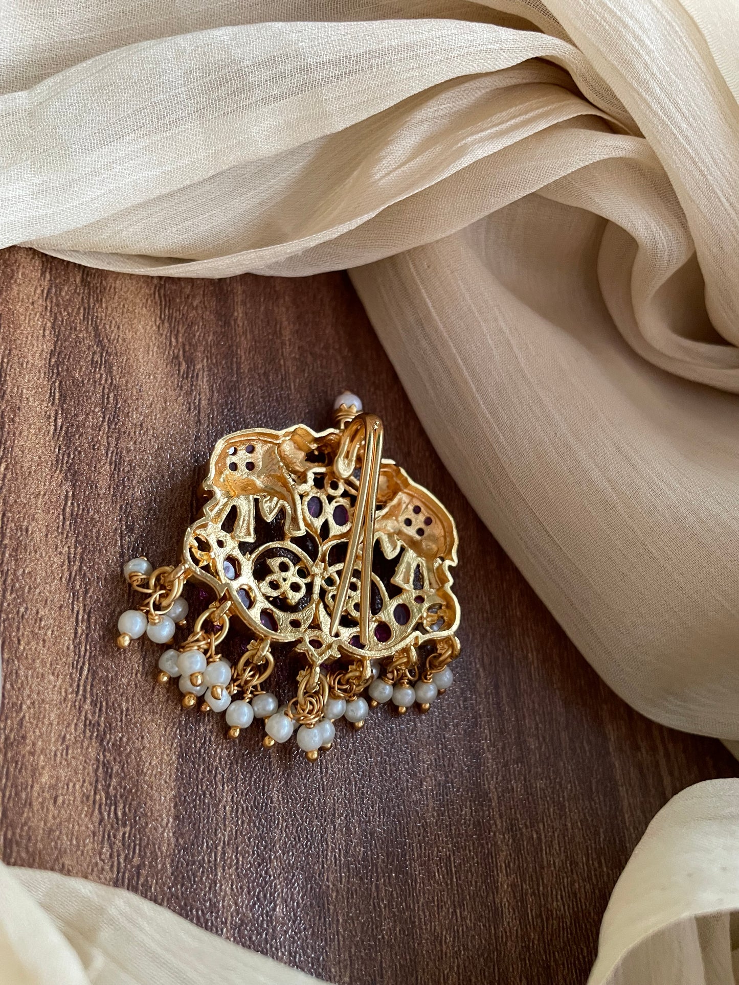 Premium Elephant Kemp Stone Rakodi Choti (Hair Jewel)