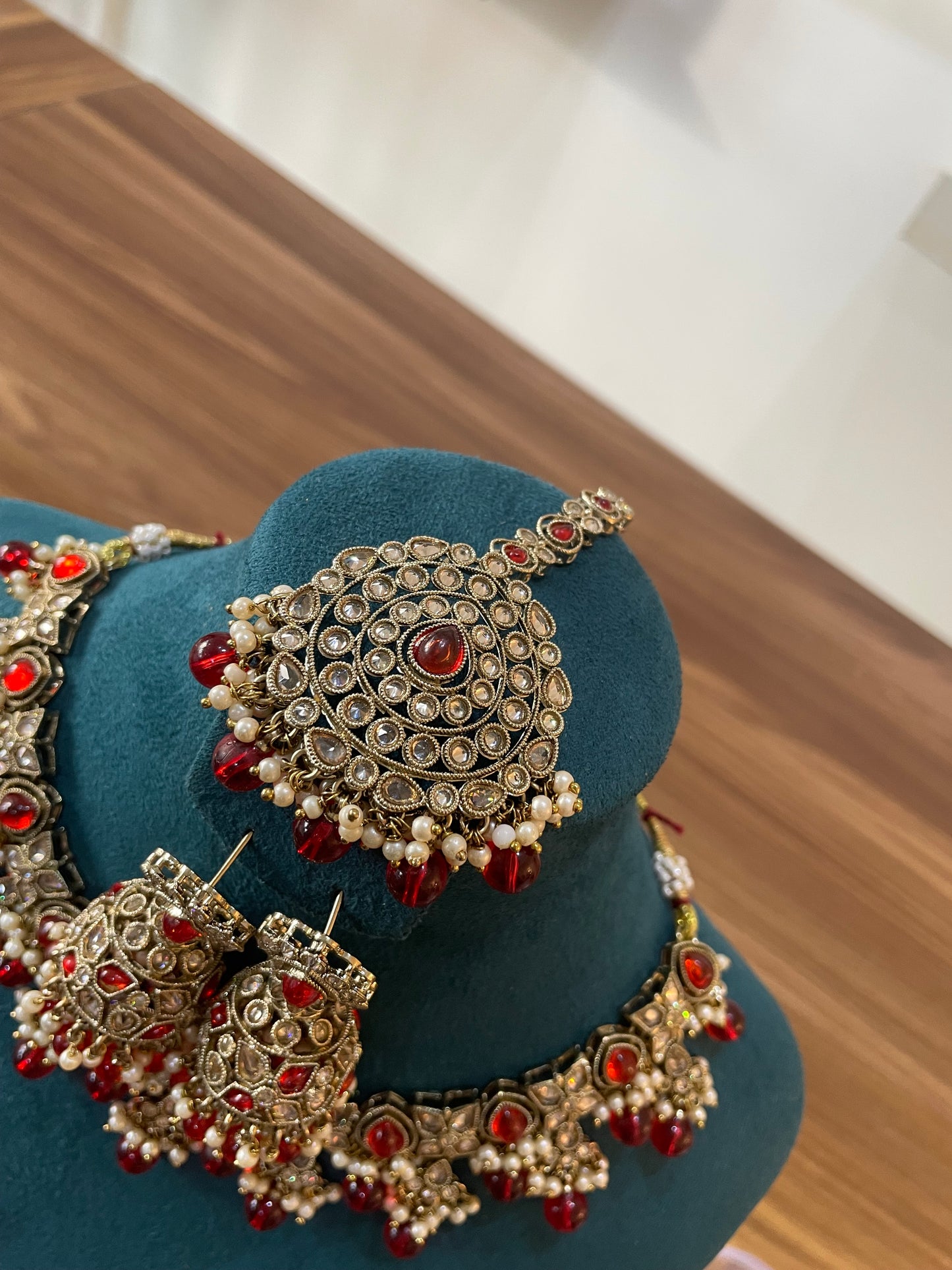 Mehndi Set with Earrings and Tikka (Red)