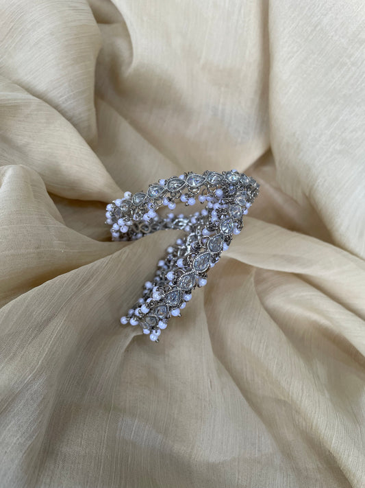 Reverse AD Pearl Drop Silver Bangle (1 pair)