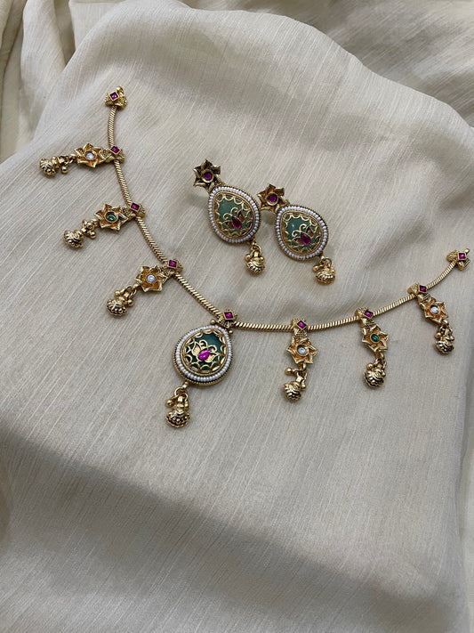 Premium Heritage Polki Necklace Set (Teardrop)