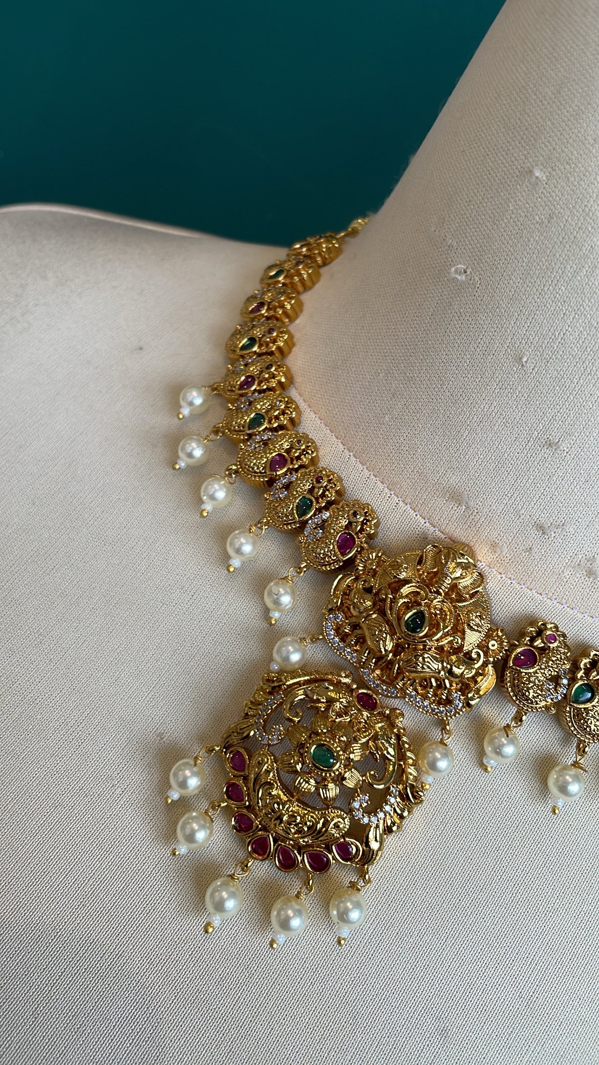 Premium Ad Matte Finish Ganesha Necklace Set with Jhumka