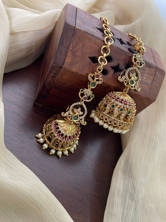Premium AD Jhumka with Attached EarChain (DESIGN CRG)