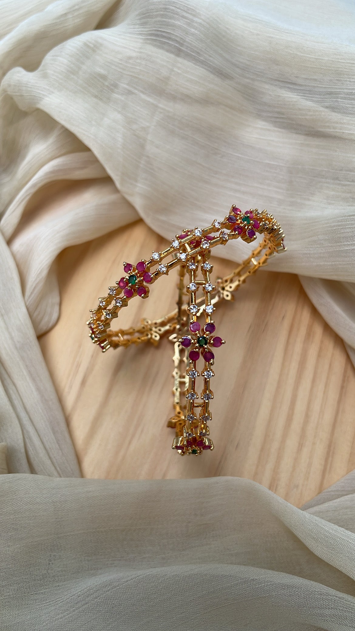 Premium Ruby Flower Bangles