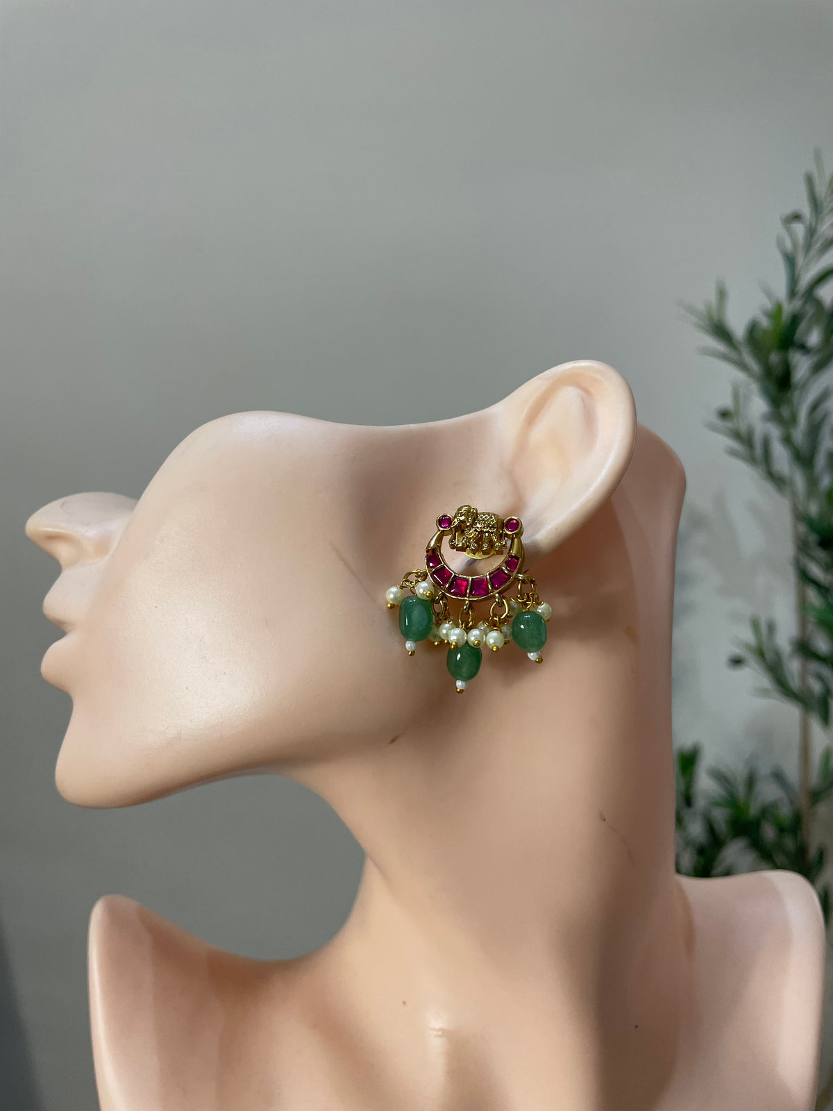 Premium Jadau Elephant Stud with Mint Beads
