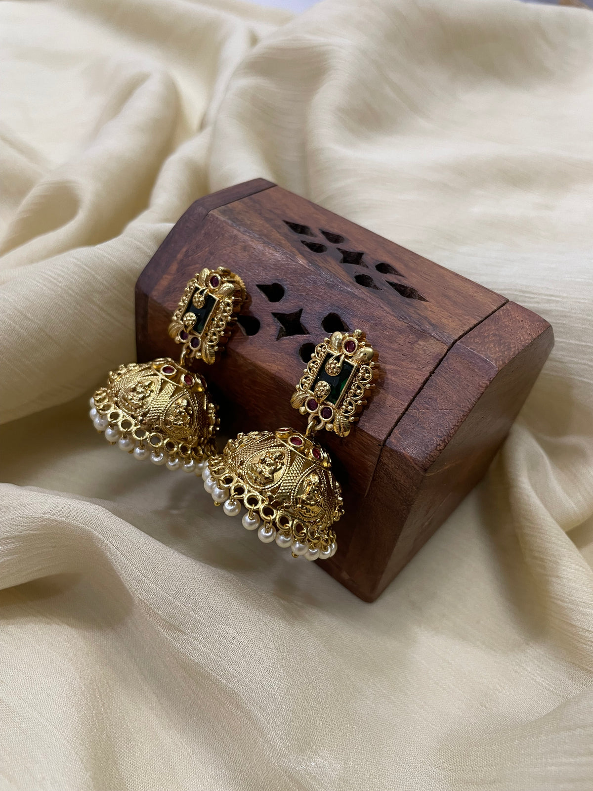 Premium Antique Lakshmi Jhumka (Green Top)
