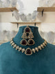 Premium Polki Choker Set comes with earrings and tikka (Antique Gold Base) - Maroon