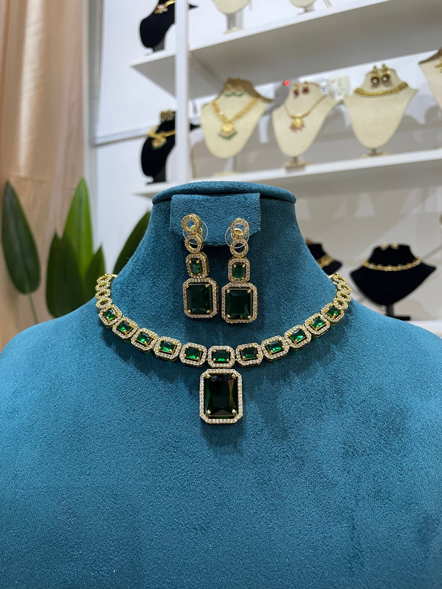 AD Necklace Set (Gold Base) - Green