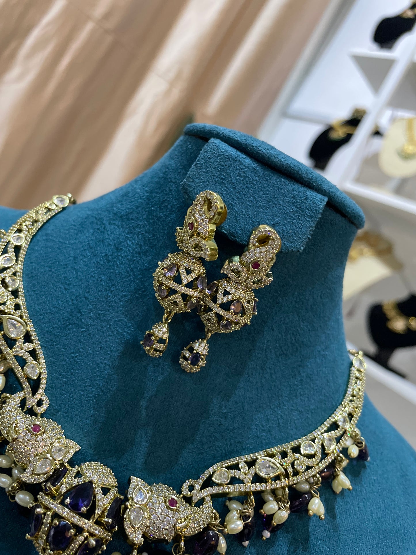 Premium AD Hasli Necklace Set (Purple)