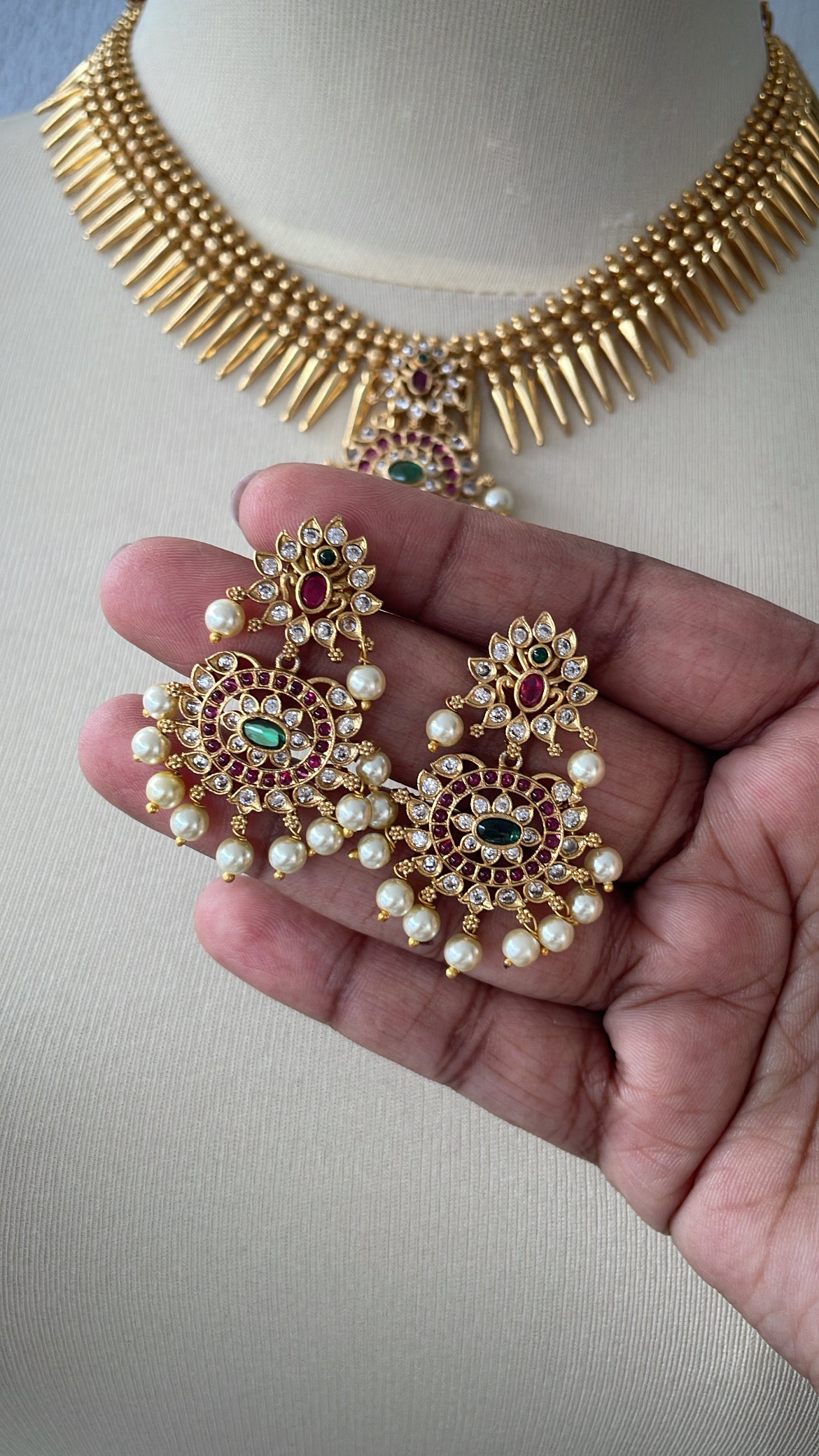 Premium Kerala Style Kemp Necklace Set
