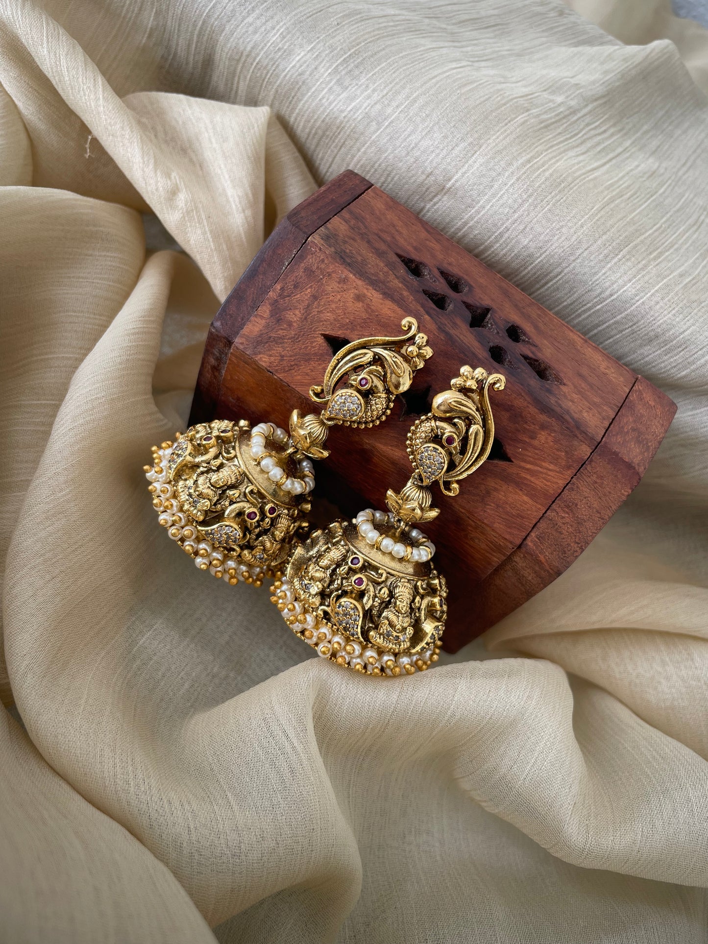 Premium Antique Peacock Lakshmi Jhumka