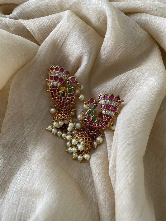 Temple Muse Edit - Peacock Kemp Jhumka Drops