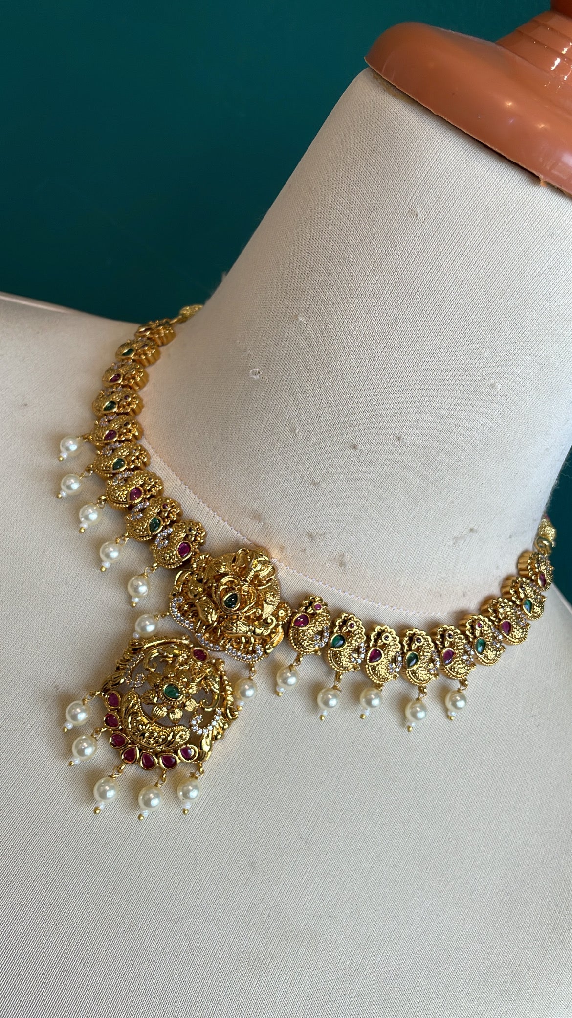 Premium Ad Matte Finish Ganesha Necklace Set with Jhumka